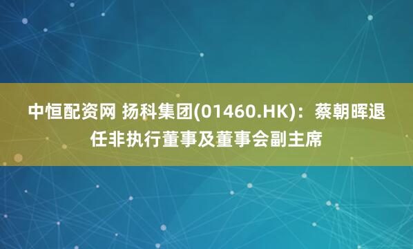 中恒配资网 扬科集团(01460.HK)：蔡朝晖退任非执行董事及董事会副主席